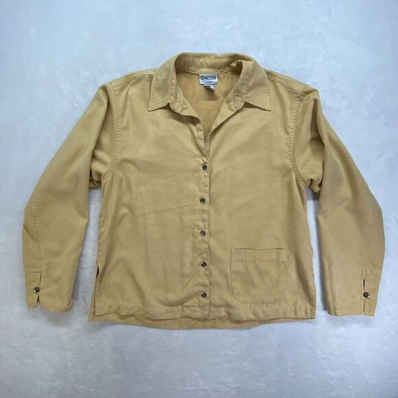 Chico's Tops - CHICO'S top Womens 0 small Faux Suede Button-Front Shirt Blouse Dijon‎ Yellow